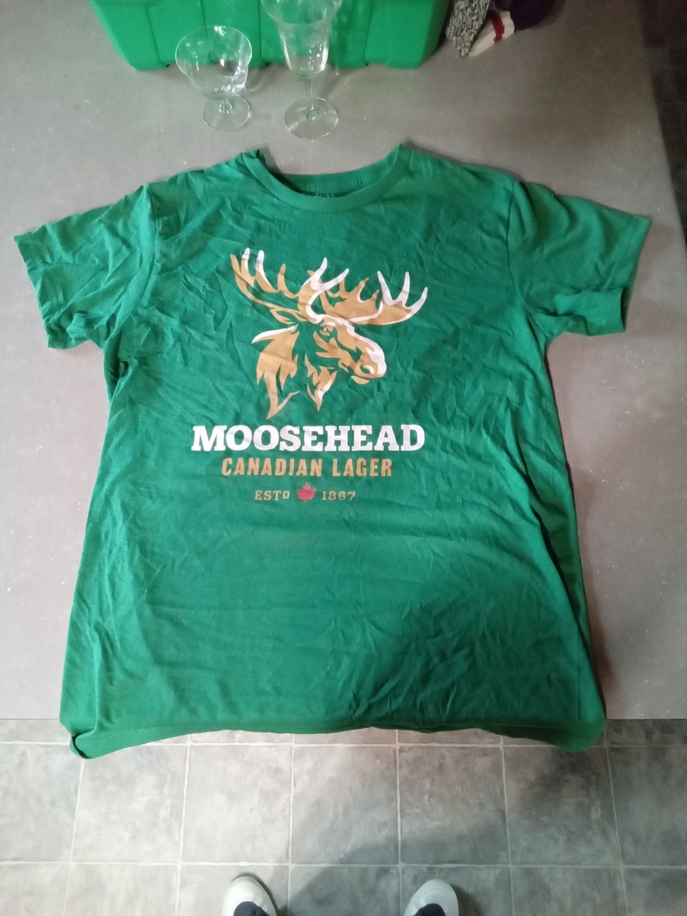 Mooeehead Canadian Lager Green Logo Tee. Medium.